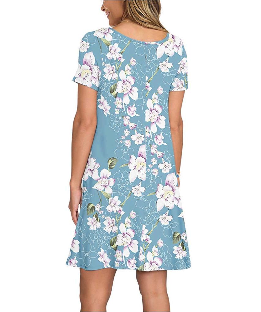 KORSIS Women's Summer Floral Dresses T Shirt Dress Flower, Blue, Size X ...