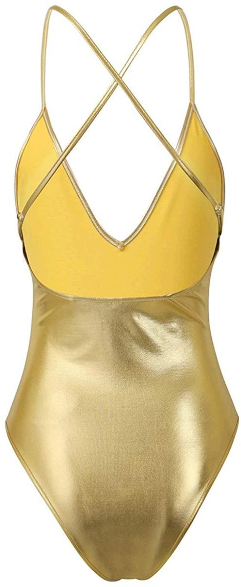 MSemis Women's Shiny Metallic One Piece Thongs Monokini ...