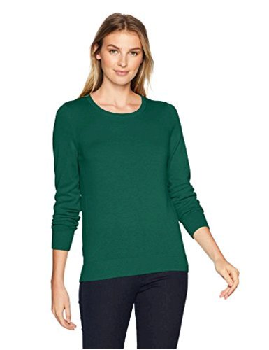 Essentials Women's Lightweight Crewneck Sweater,, Dark Green, Size ...