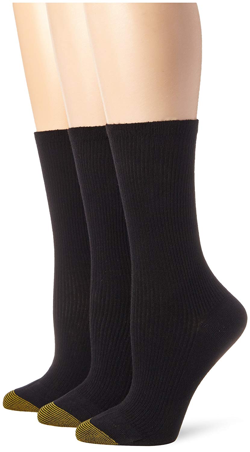 Gold Toe Women's Premium Cotton Non Binding Crew Sock (Pack of, Black ...