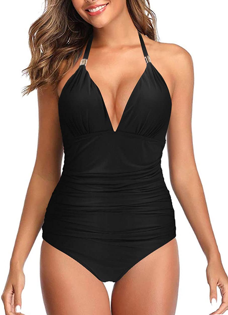 Rxrxcoco Women V Neck One Piece Swimsuits Tummy Control Black Size Large Usn5 Ebay