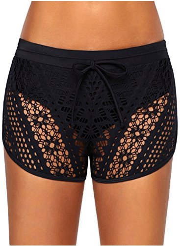 drawstring shorts with lace overlay