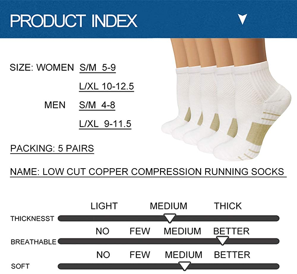 Copper Compression Running Socks For Men &, A02-5 White, Size Small ...