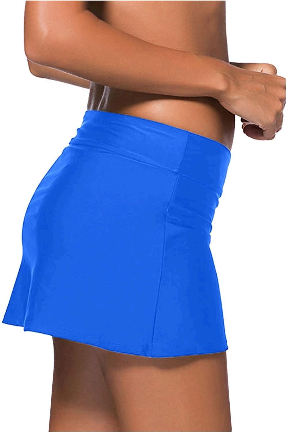 REKITA Women Swim Skirt Solid Color Waistband Skort Bikini, Blue, Size ...