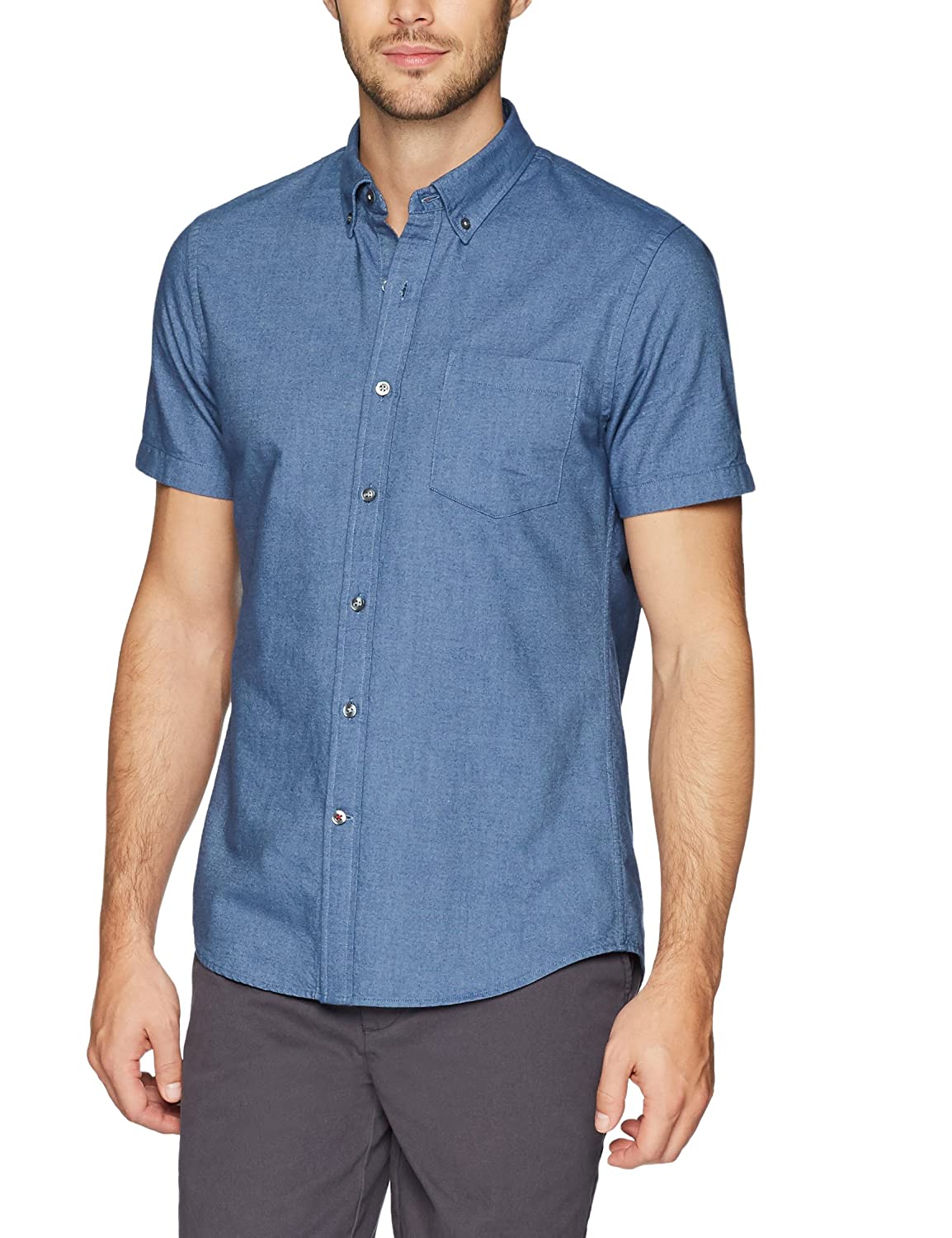 Goodthreads Men's Slim-Fit Short-Sleeve Solid Oxford Shirt, Indigo ...
