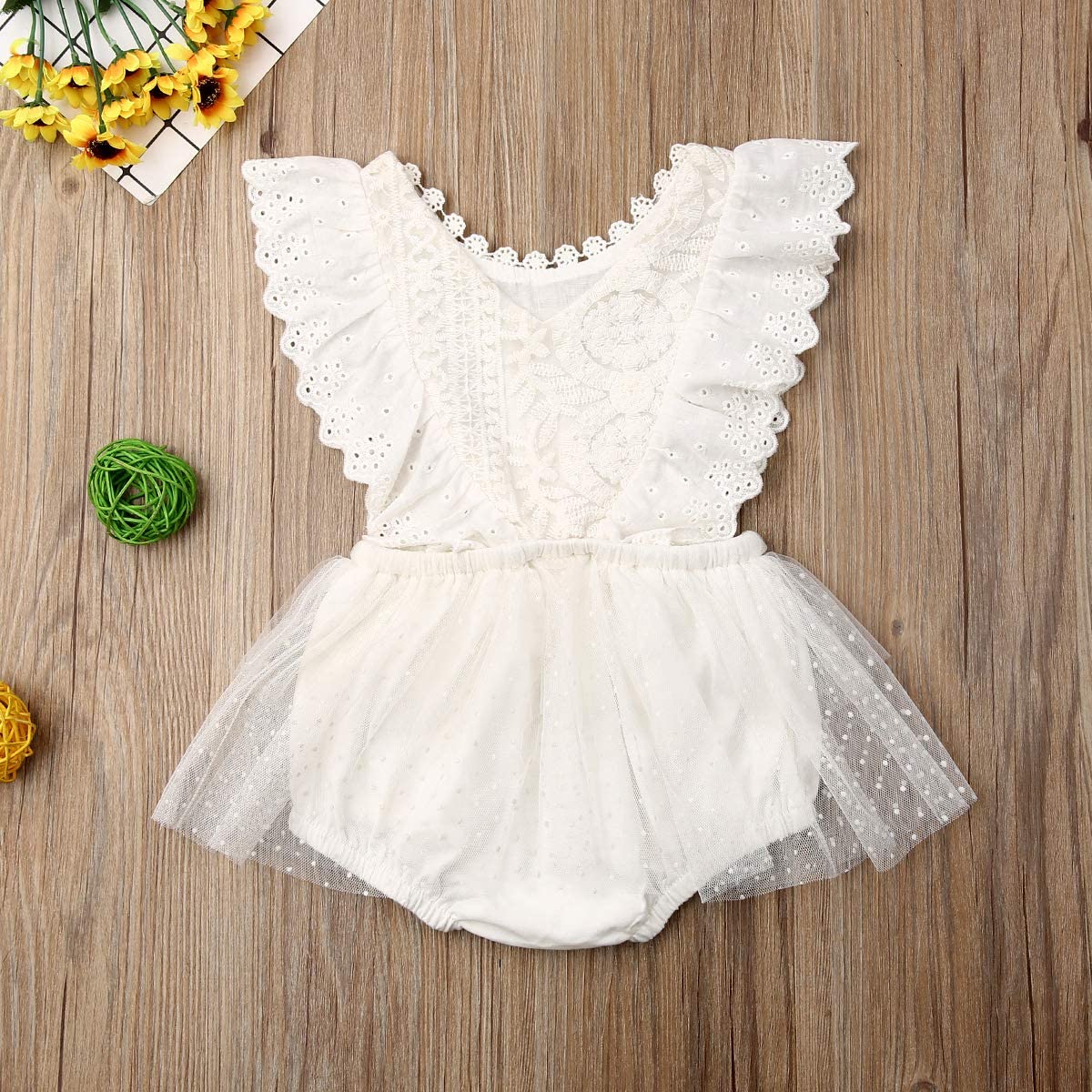 Newborn Baby Girl Romper White Long Sleeves/Ruffle, Awhite, Size 1824