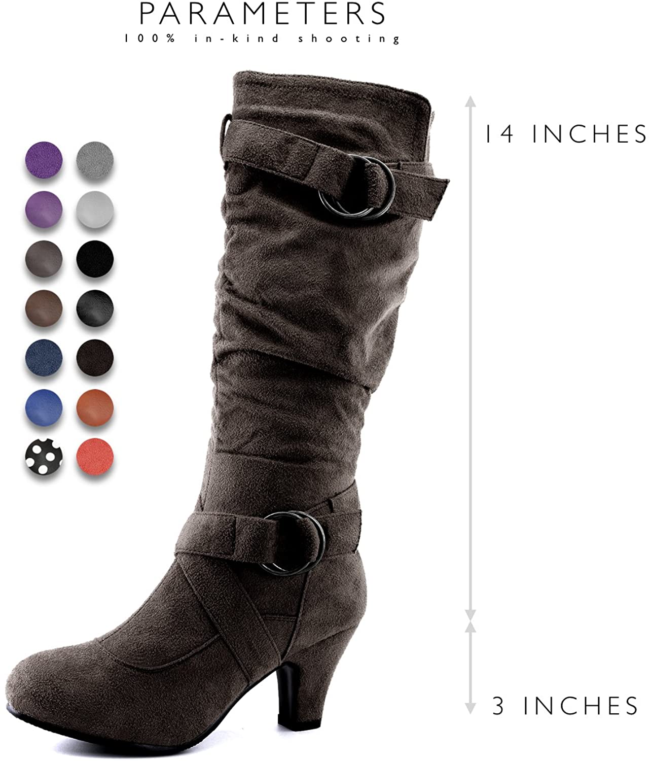 DailyShoes Women's Slouchy Mid Calf Strappy Boots with, Brown Suede