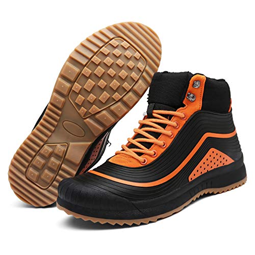 ulogu Men's Snow Boots Waterproof Fur Lined Booties, Orange/Black, Size ...