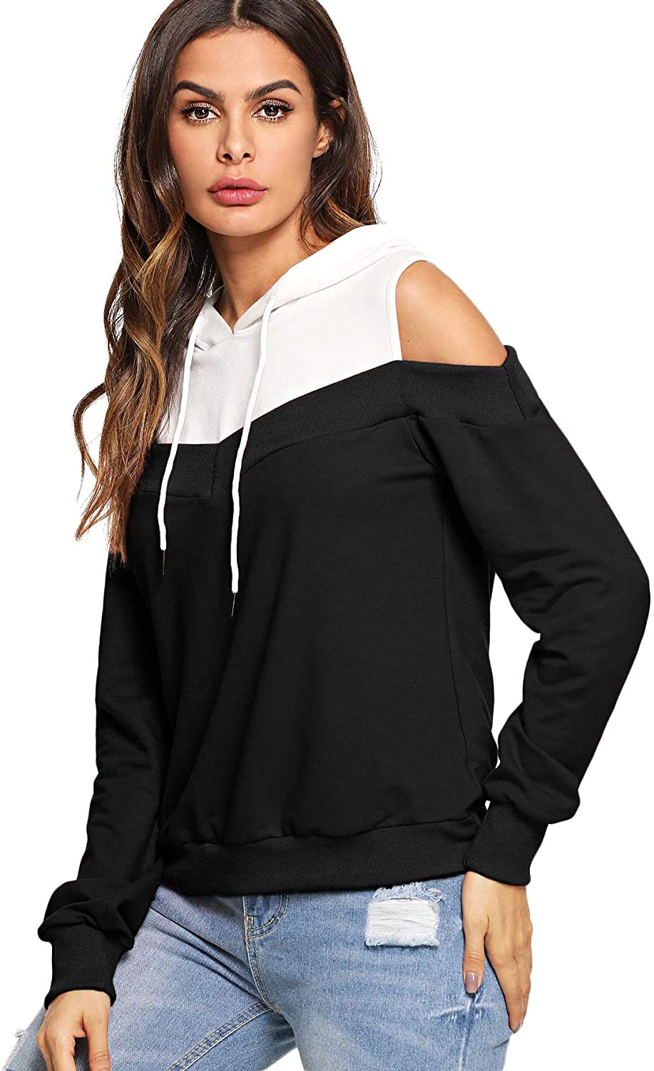 SweatyRocks Women's Cold Shoulder Sweatshirt Drawstring, Black, Size X-Large XzE | eBay