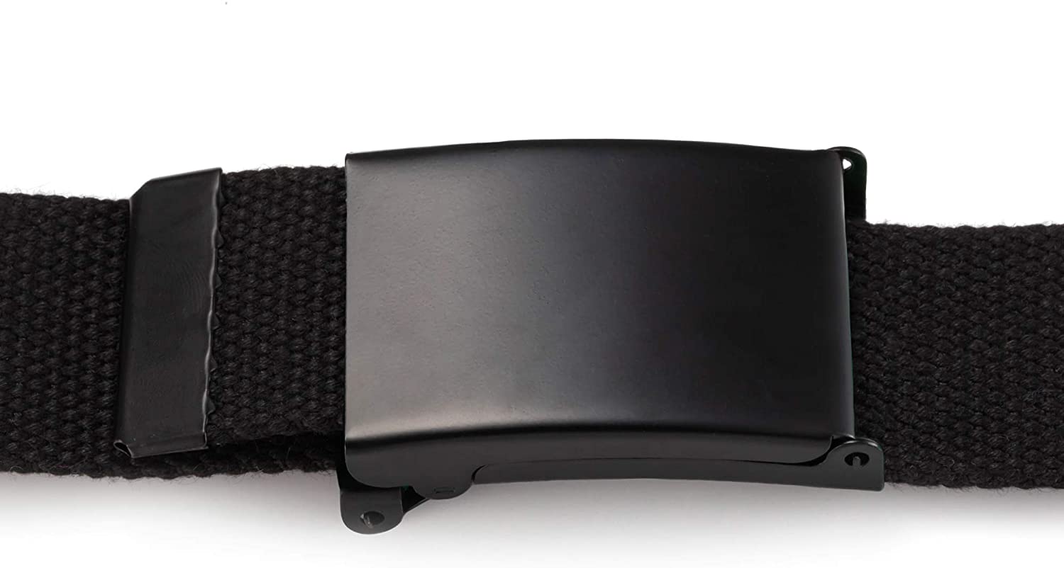 Cut To Fit Canvas Web Belt Size Up to 52 with Flip-Top Solid Black Military Buckle 16 Color and Combo Pack Options