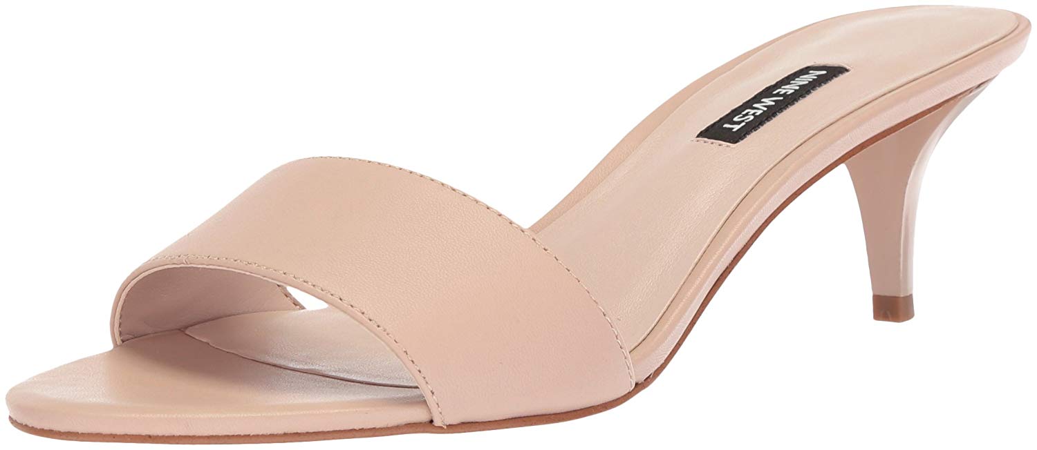 Nine West Womens Lynton Leather Open Toe Casual Slide, Light Natural