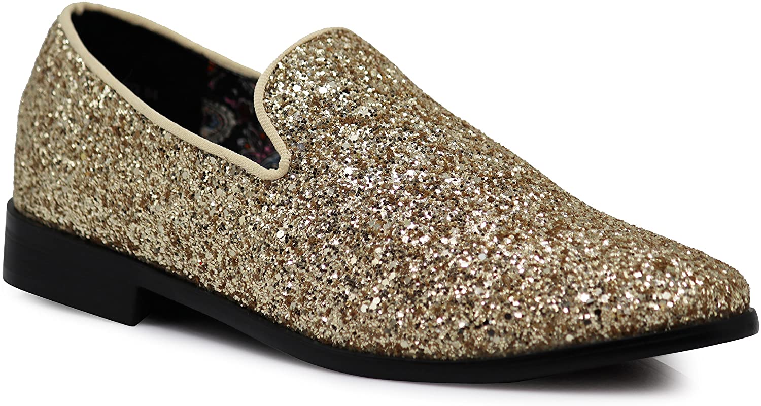 SPK04 Men's Vintage Glitter Dress Loafers Slip On Shoes Classic, Gold ...