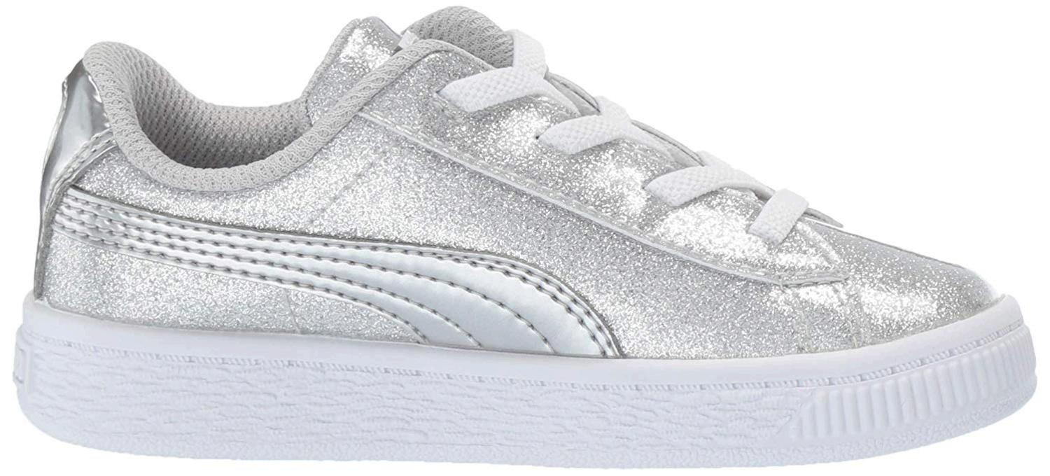 PUMA Girl's Basket Metallic Sneaker, Silver-grayviolet-white, Size 13.5 ...