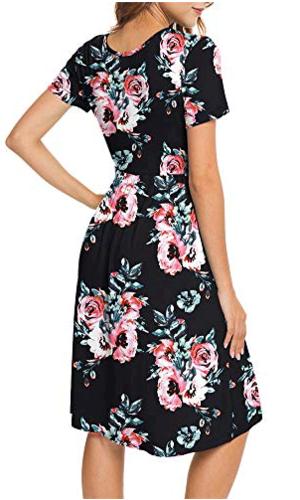 DB MOON Womens Summer Casual Empire Waist Dresses, Flower Black, Size X ...