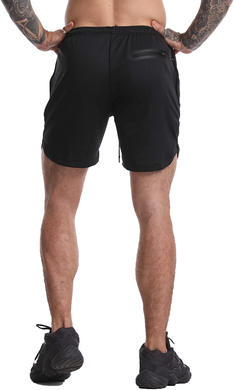 YKB Men's 2-in-1 Workout Running Shorts Lightweight Gym Yoga, Black ...