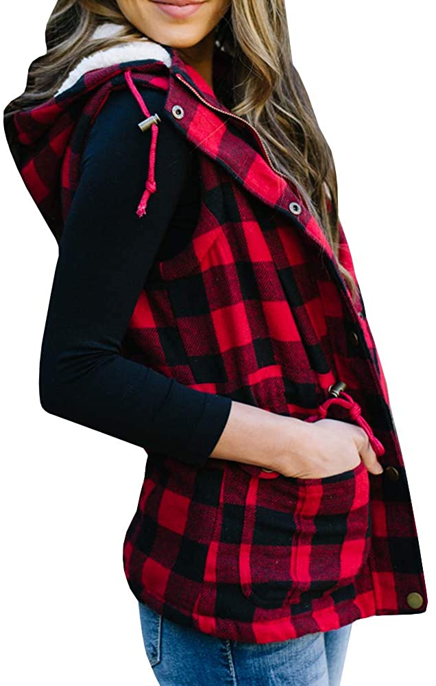 women's red buffalo plaid vest