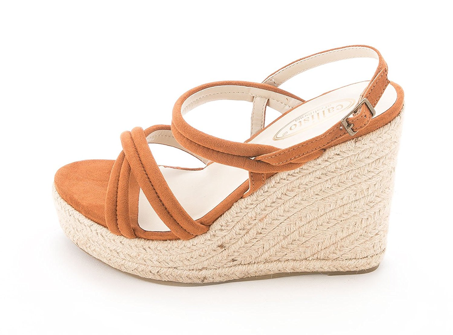 Callisto Womens JANN Suede Open Toe Ankle Strap Wedge COGNAC LEATHER Size 7.0 Callisto Womens JANN Suede Open Toe Ankle Strap Wedge COGNAC LEATHER Size 7.0