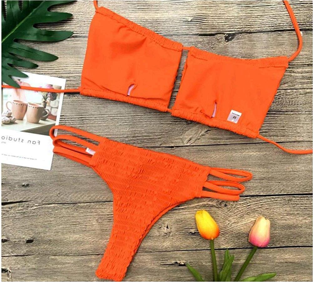 NAFLEAP 2 Pieces Bikini Cutout Ties Halter Thong Swimwear, 1-orange ...