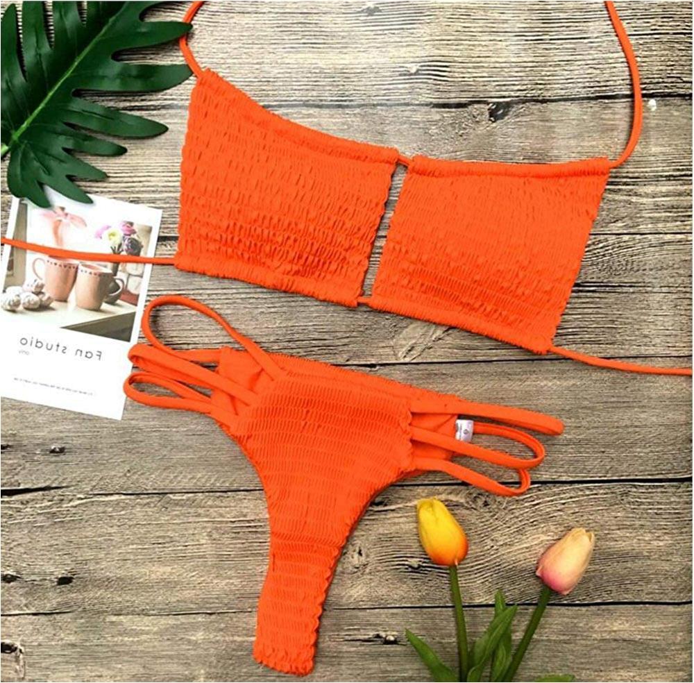NAFLEAP 2 Pieces Bikini Cutout Ties Halter Thong Swimwear, 1-orange ...