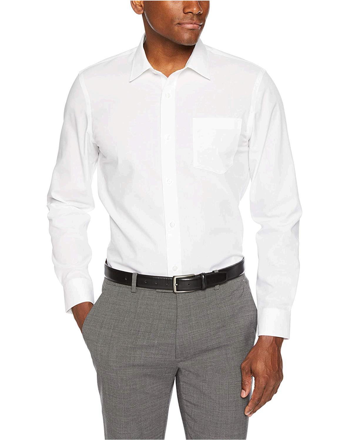 Essentials Men's Slim-Fit Wrinkle-Resistant Long-Sleeve, White, Size 17 ...