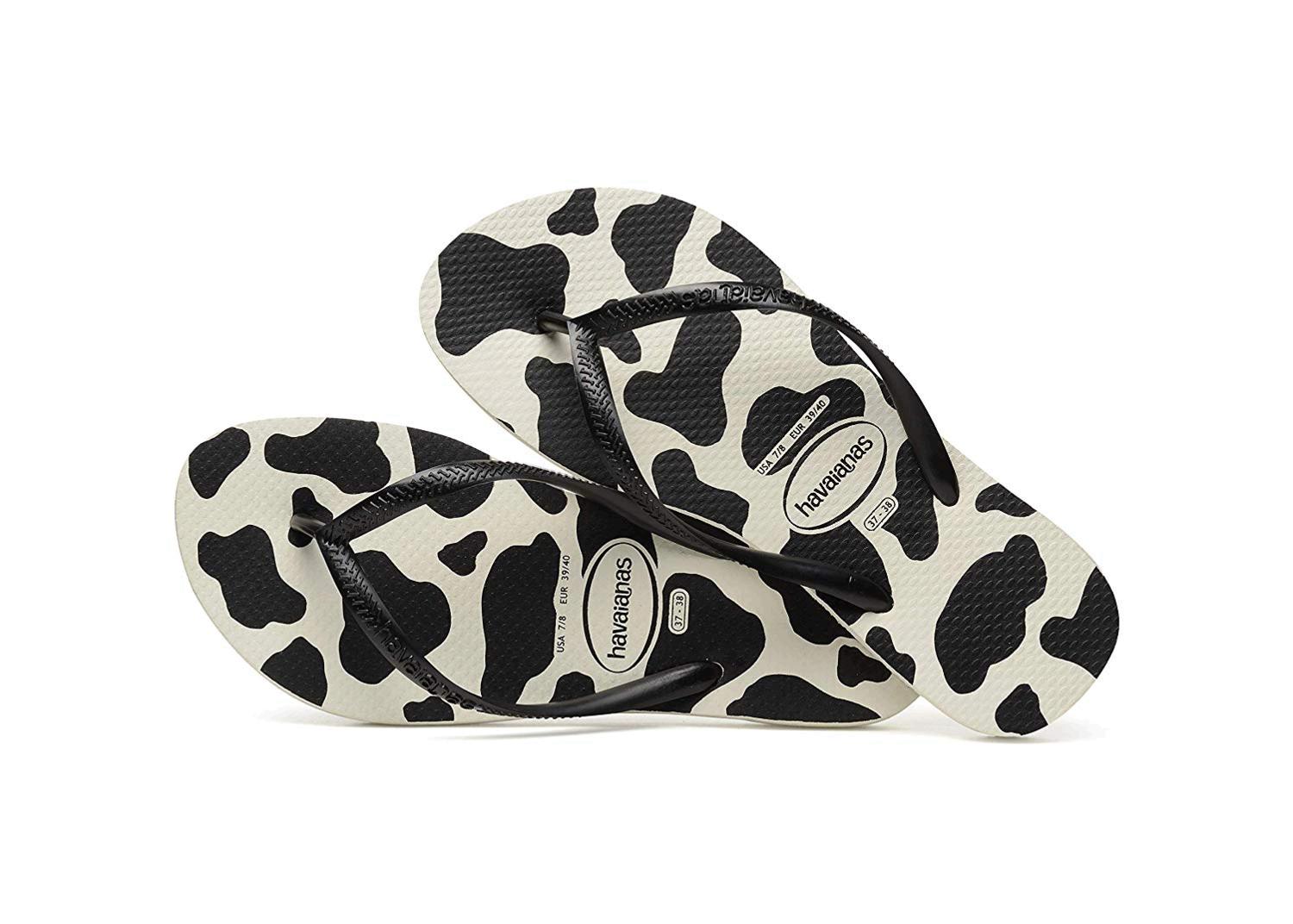 black animal flip flops