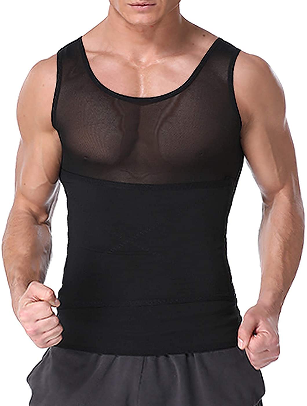 LARDROK Men's Mesh Slimming Body Shaper Compression Shapewear, Black