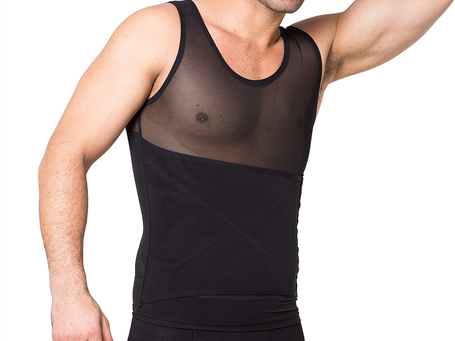 LARDROK Men's Mesh Slimming Body Shaper Compression Shapewear, Black