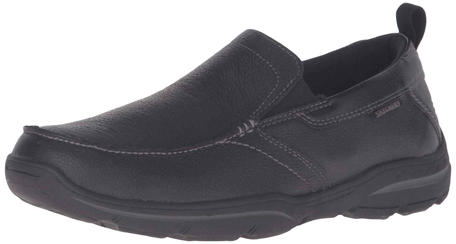 Skechers Mens Forde Leather Closed Toe Slip On Shoes, Black Leather ...