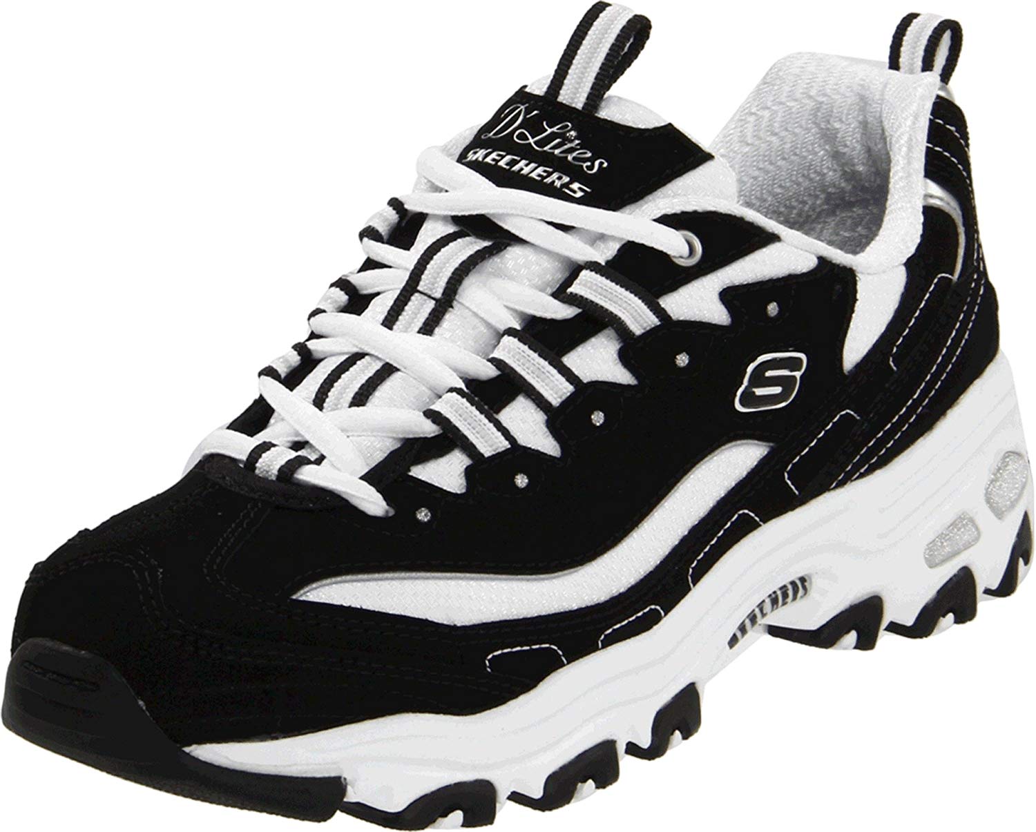 Skechers Sport Women's D'Lites Original Non-Memory Foam, Black/White ...