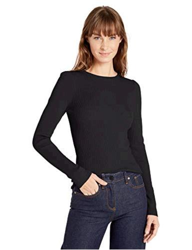Brand - Lark & Ro Women's Slim Fit Ribbed Puff Sleeve, Black, Size Large |  eBay