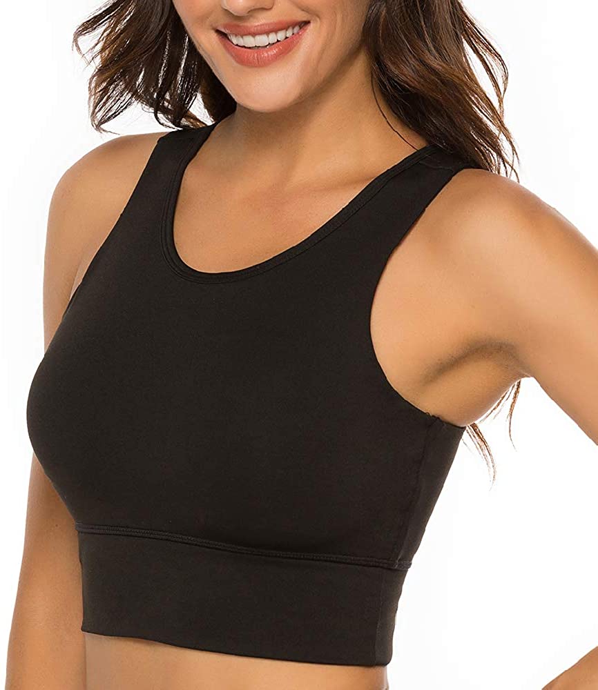nine bull Womens High Impact Sports Bra Workout Crop Top, Black, Size