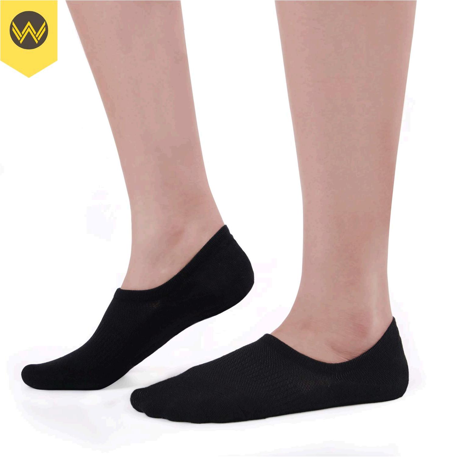 WANDER No Show Socks 7 Pairs Natural Cotton Non Slip Low Cut, Black ...