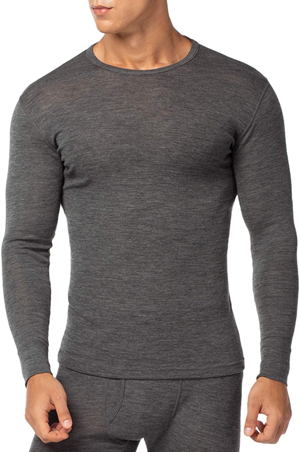 LAPASA Men's 100 Merino Wool Thermal Underwear Top Crew Neck, Grey, Size Medium eBay