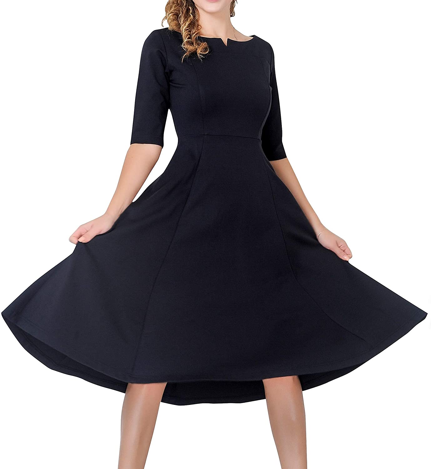 Marycrafts Women's Fit Flare Tea Midi Modest Dress for Office, Black ...