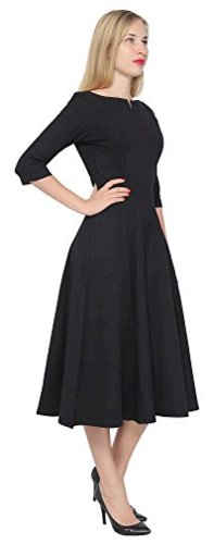Marycrafts Women's Fit Flare Tea Midi Modest Dress for Office, Black ...