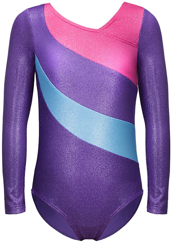 One Piece Gymnastics Leotard Stripe Starry Sky Long Sleeves Purple Size 12 0 Ebay