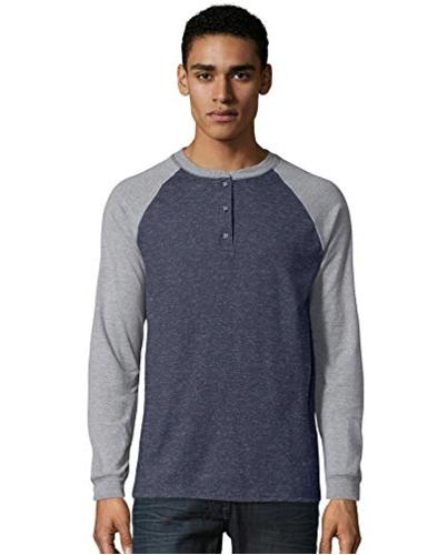 Download Hanes Men's Long Sleeve Raglan Henley,, Oxford Gray/Navy ...