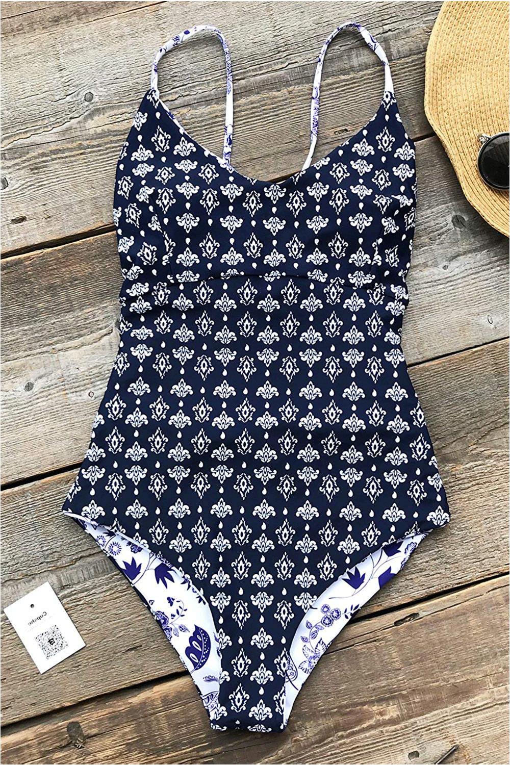 CUPSHE Light Up The Night Print One-Piece Swimsuit Beach, White, Size ...