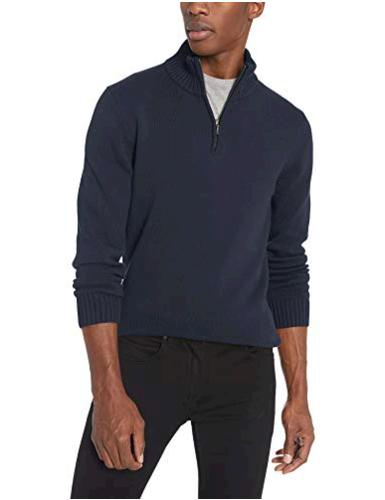 Goodthreads Men's Soft Cotton Quarter Zip Sweater, Solid, Solid Navy ...