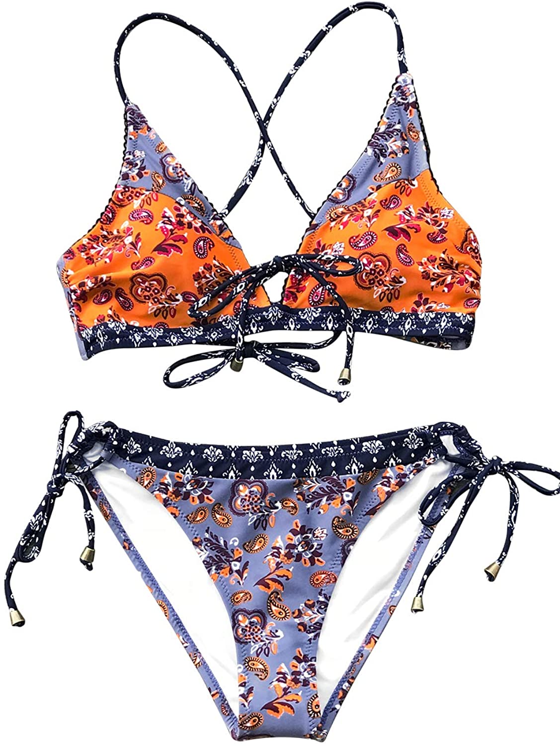 CUPSHE Women’s Paisley Print Bikini Set Back, Multicolored, Size X