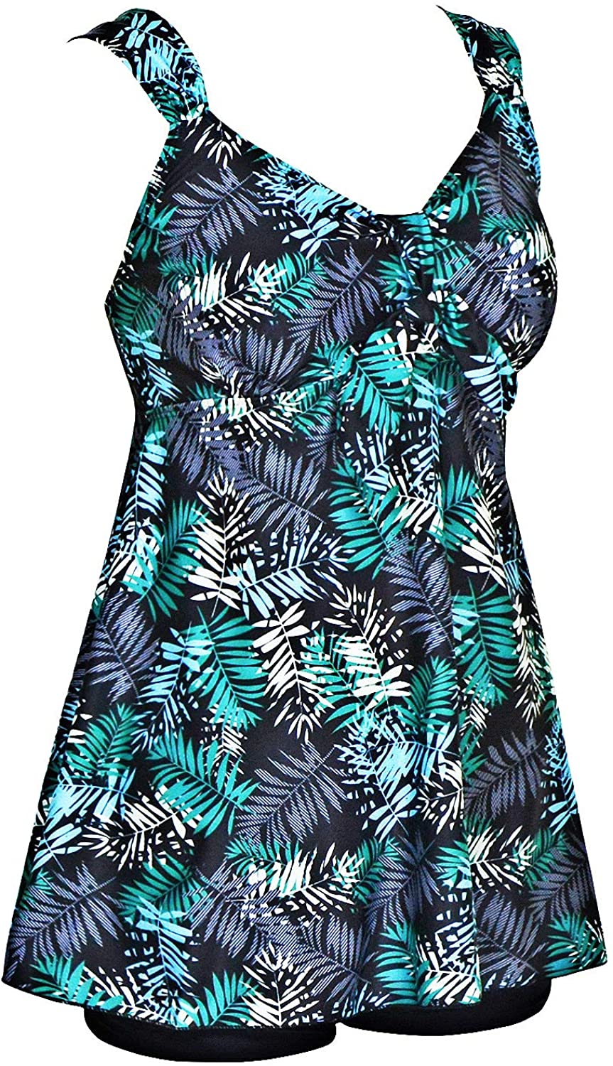 DANIFY Women's Plus Size Swimwear Tankini Swimdress Two, Green Leaf ...