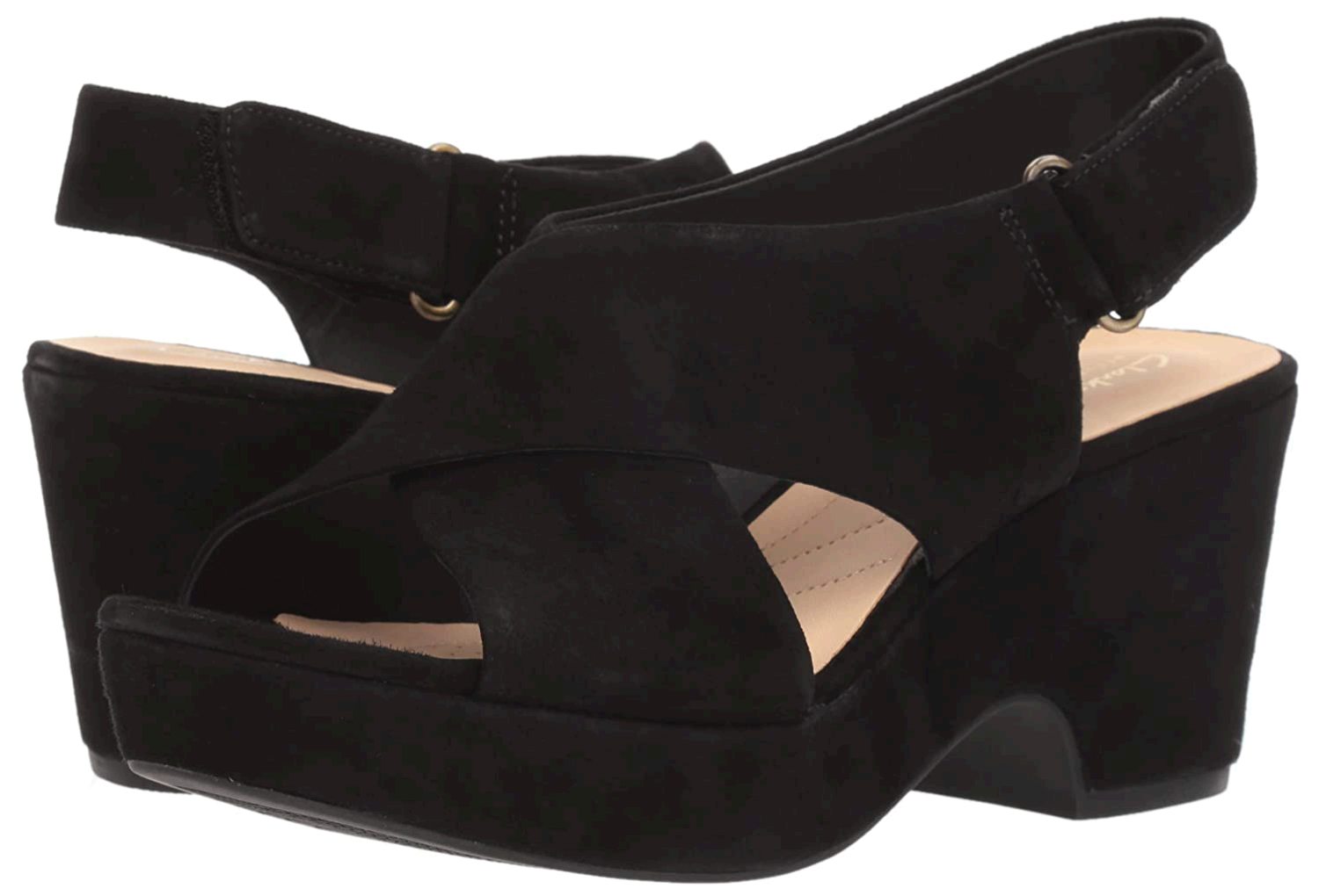 clarks black suede wedge sandals