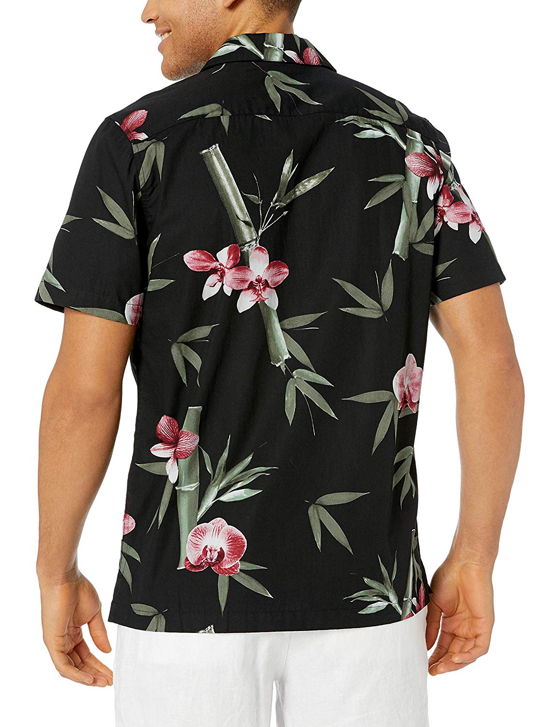 28 Palms Men's Standard-Fit 100% Cotton Tropical Hawaiian Shirt, Black ...