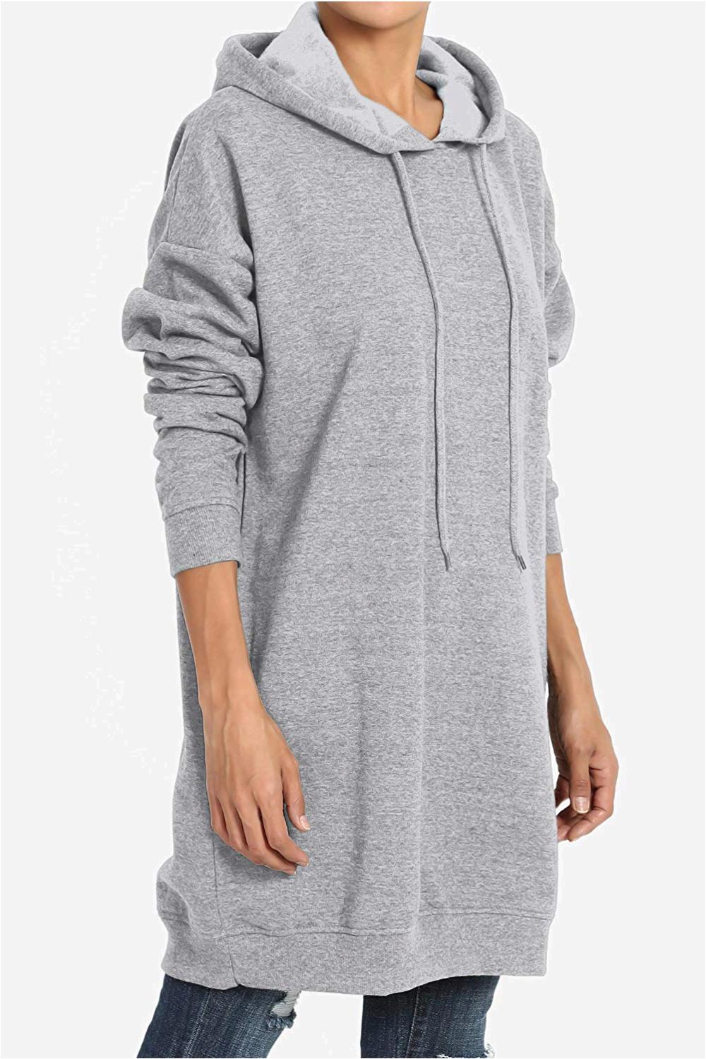 TheMogan Women's Hoodie Loose Fit Pocket Tunic, Grey, Size Medium ...