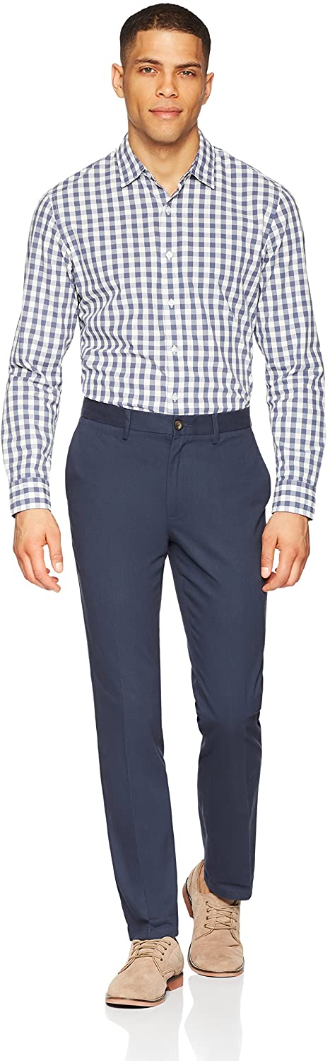 Amazon Essentials Men's Slim-Fit Wrinkle-Resistant, Navy, Size 34W x ...