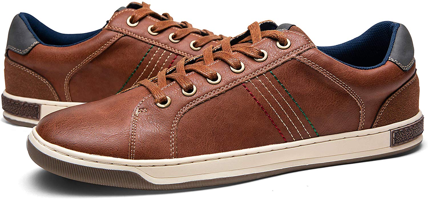 JOUSEN Men's Fashion Sneakers Memory Foam Casual Shoes for Men, Brown ...