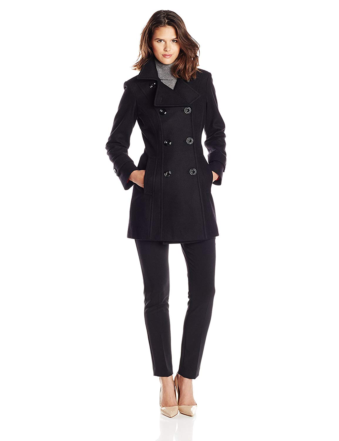 Anne Klein Women's Classic Double Breasted Wool Coat,, Black, Size X ...