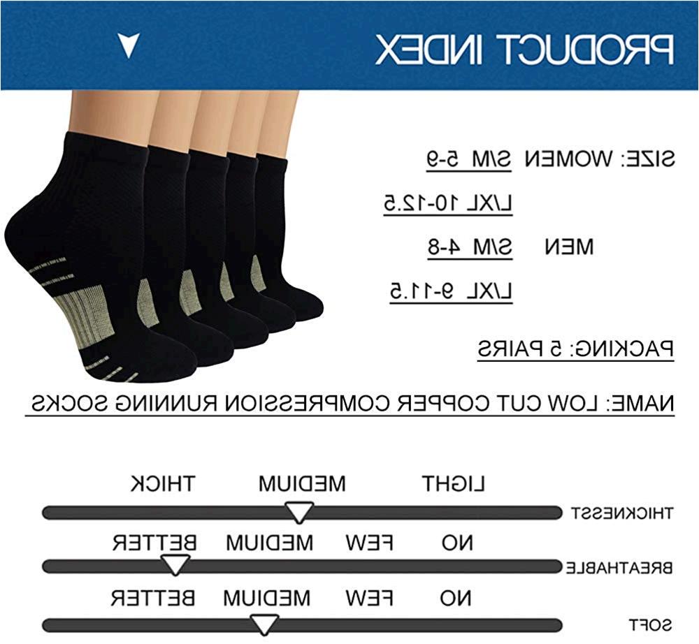 Copper Compression Running Socks For Men &, A01-5 Black, Size Large / X ...