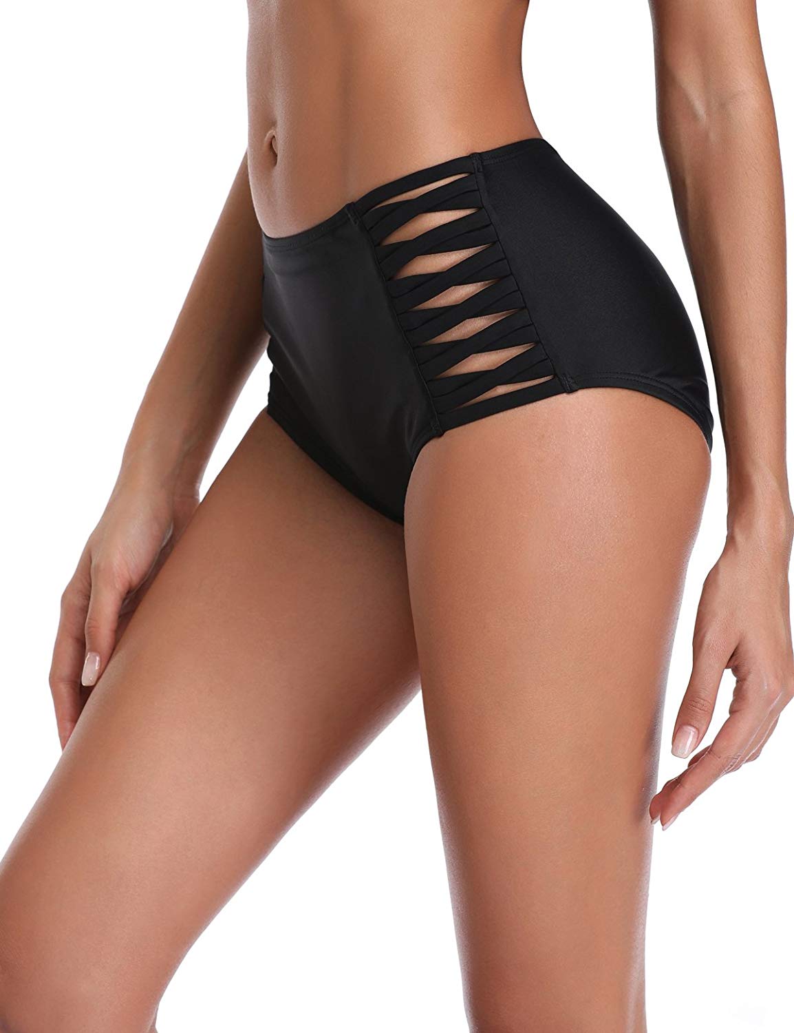 RELLECIGA Women S High Waisted Strap Bikini Bottom M Black Black Size EBay