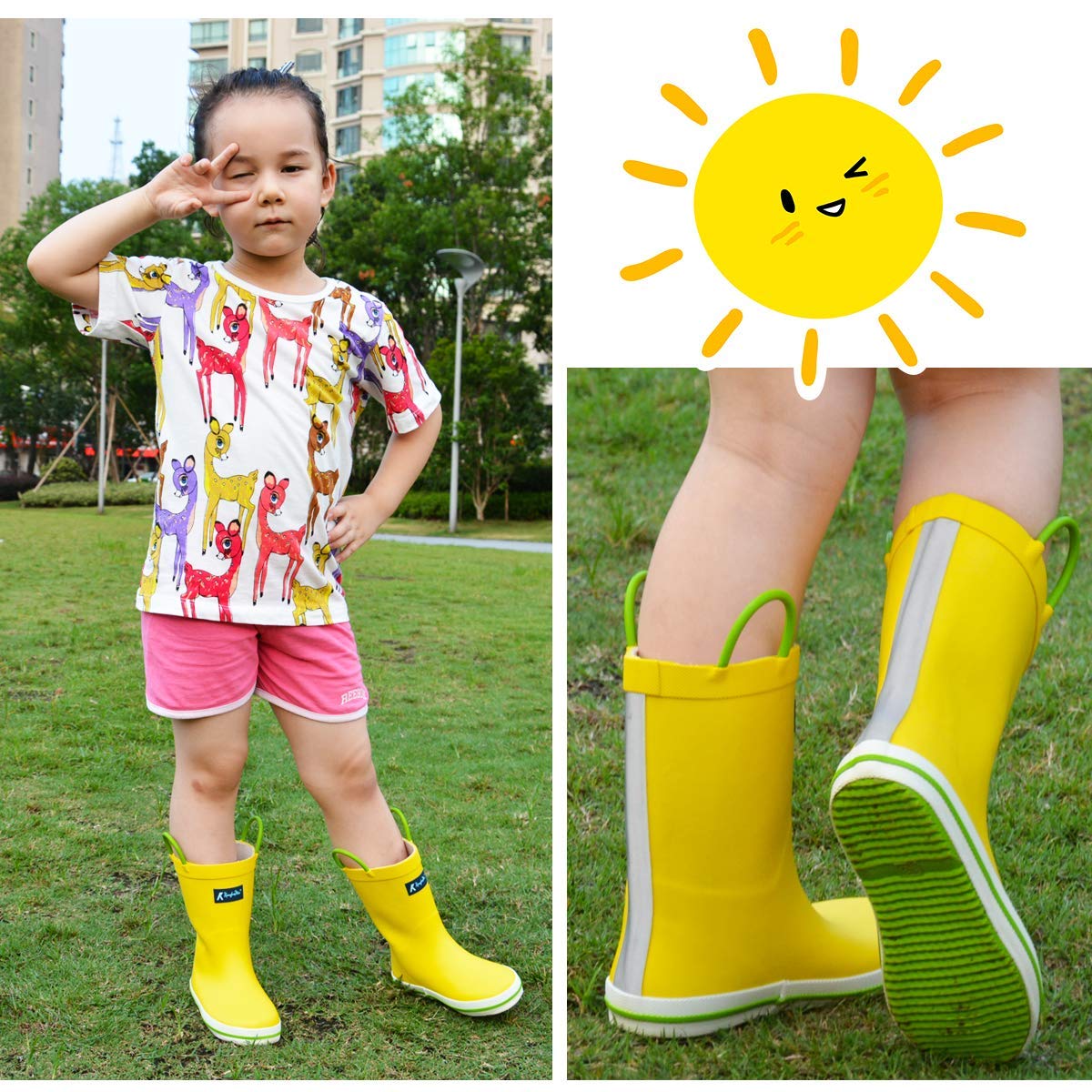 KomForme Kids Rain Boots, Waterproof Rubber Matte Boots with, Yellow ...